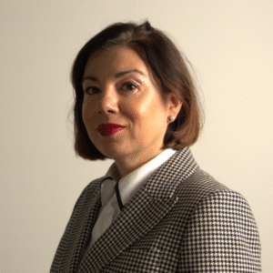 Kathy Kotiadis in hounds tooth